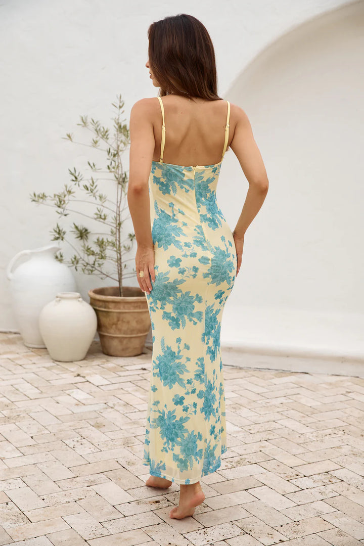 AMELIE MAXI DRESS - YELLOW/ BLUE FLORAL